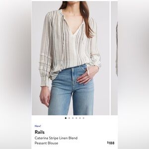 NWT Rails Caterina Stripe Linen Blend Peasant Blouse Size Smalll